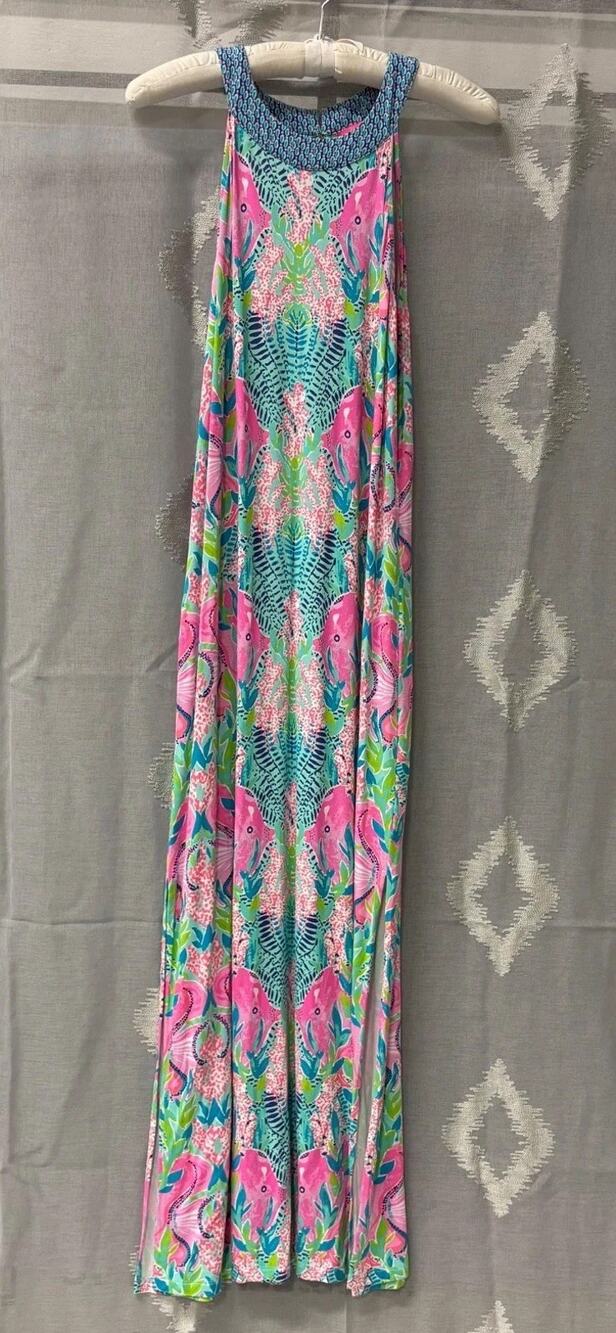 Lilly Pulitzer Monterrey Maxi Dress Multi Reeflections Engineered Halter Large